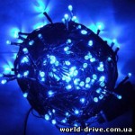 Гирлянда LED (диодная) 100 синяя черный провод